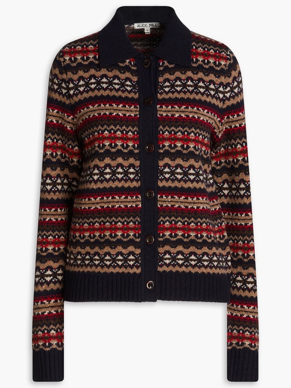 NWOT$245 Alex Mill Alma Fair Isle Polo Cardigan 💯 Merino wool, XS